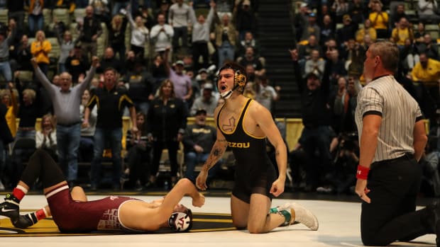 Wrestler Kade Moore vs. Virginia Tech